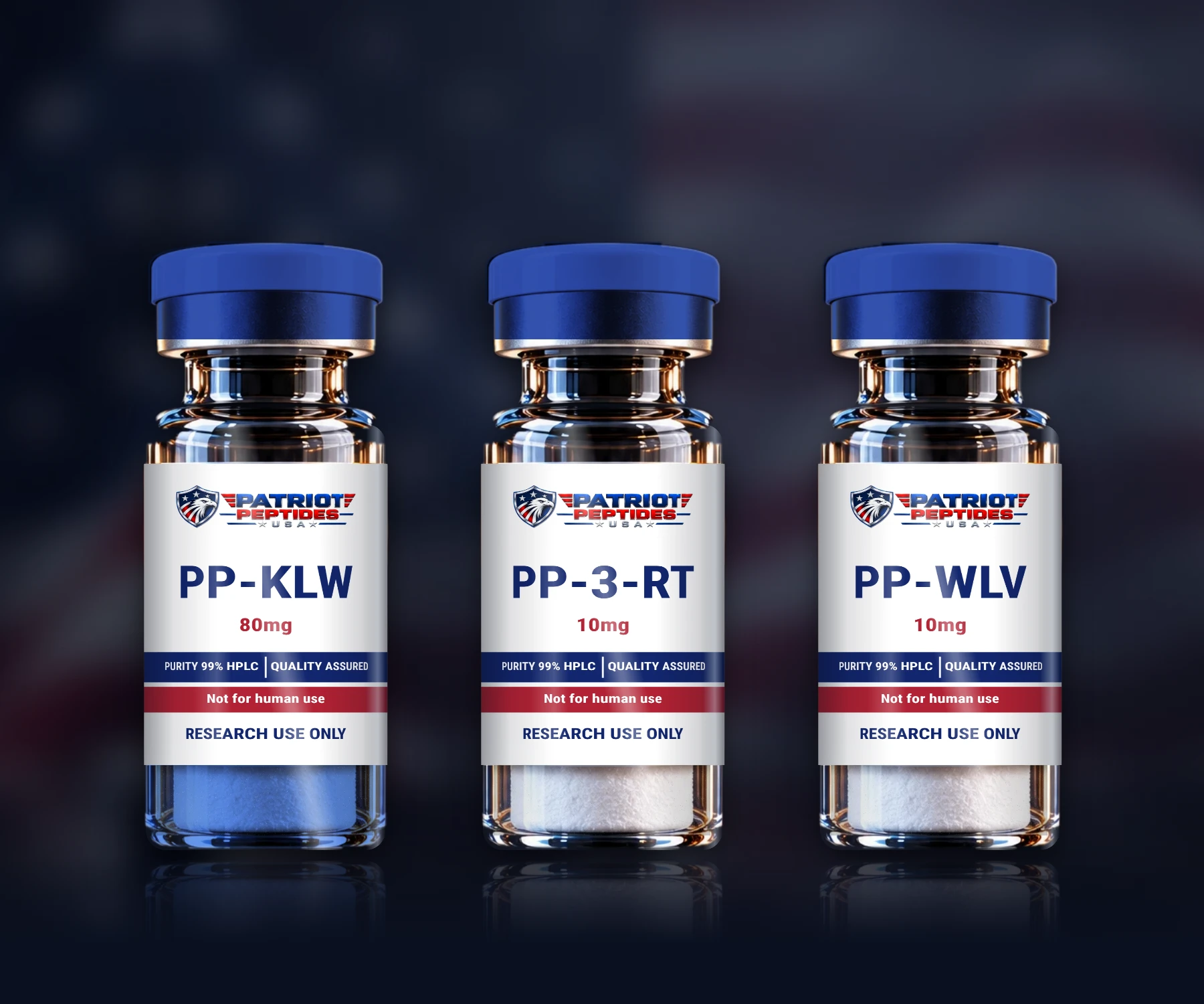 Patriot Peptides USA research vials with the Patriot label